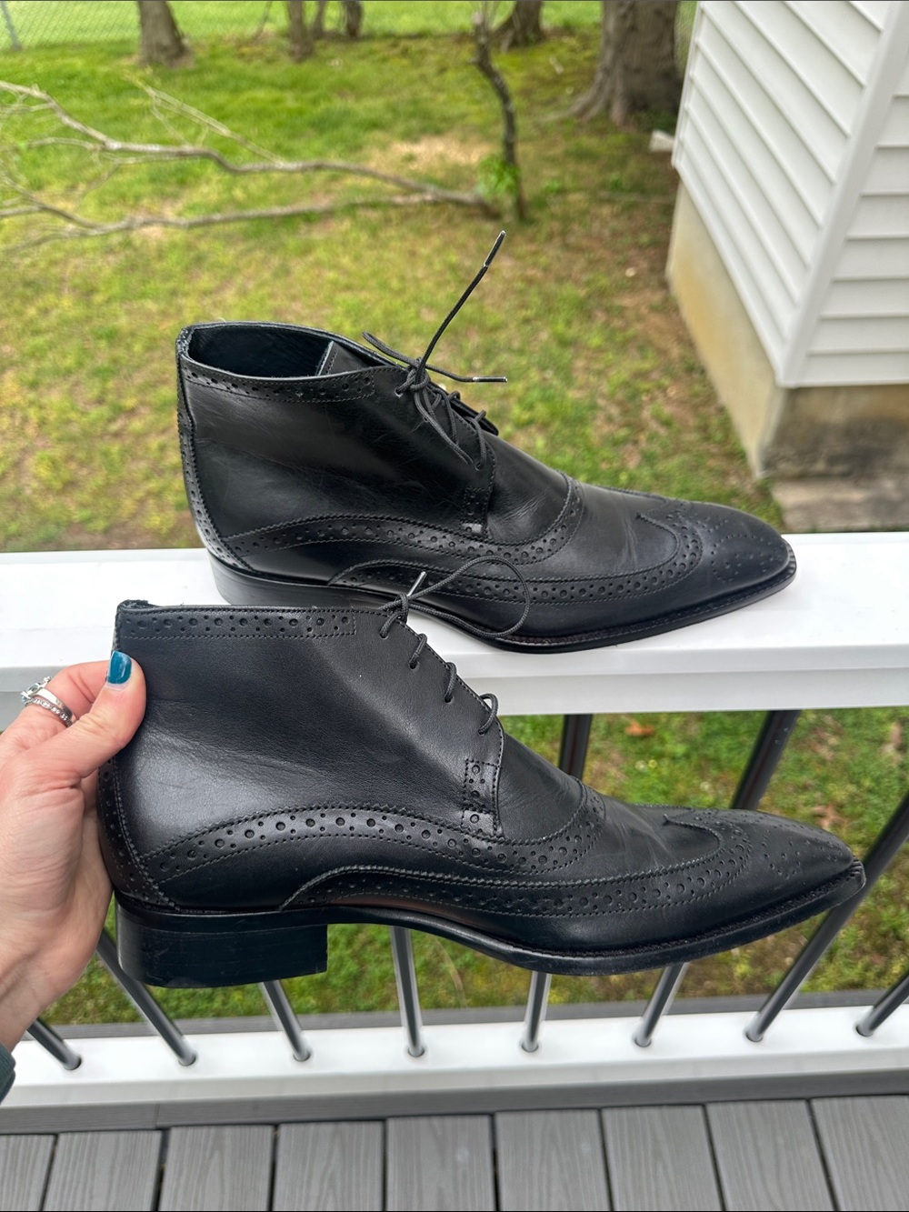 Men's Black Leather Brogue Chukka Boots